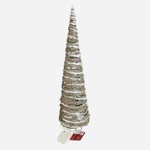 24" World Market Lighted Snowy Rattan Christmas Cone Tree Decorative Holiday NWT